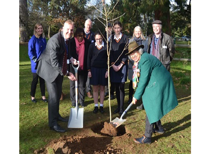 Kate Belinis DL plants a tree at Presdales School for the QGC