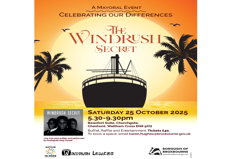 Mayor of Broxbourne hosts a One Man Show – “Windrush Secret”